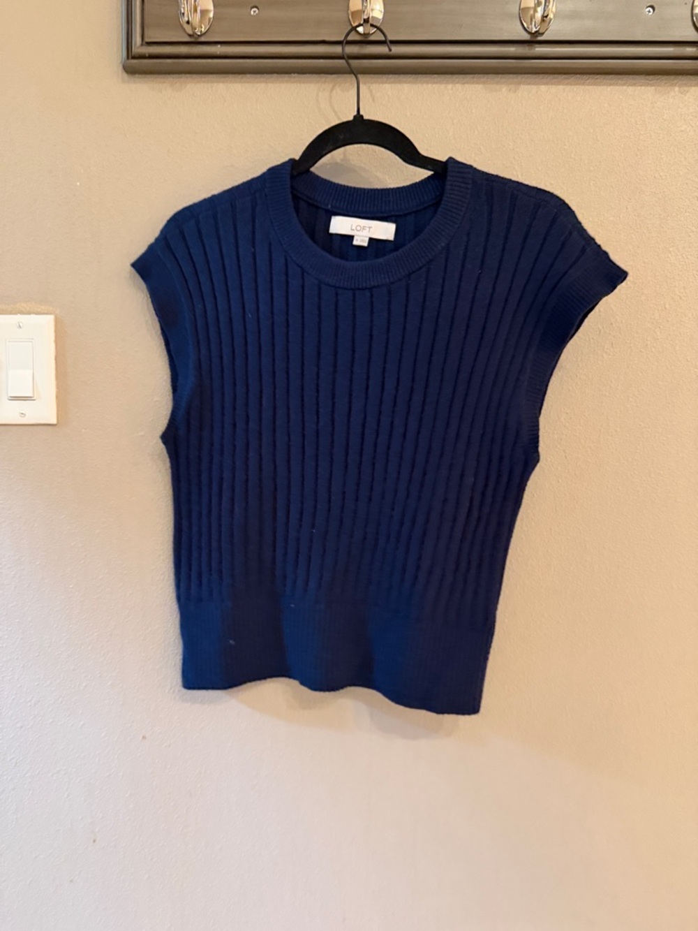 LOFT Navy Ribbed Sleeveless Sweater Shell